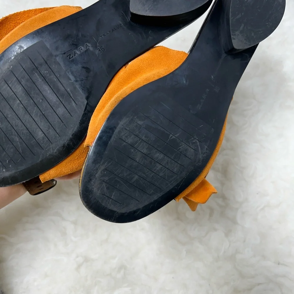 Zara Orange suede Bow slide Sandals sz 36 - Picture 5 of 8